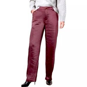 Good American Burgundy Washed Satin Straight Leg Pants size 10/30